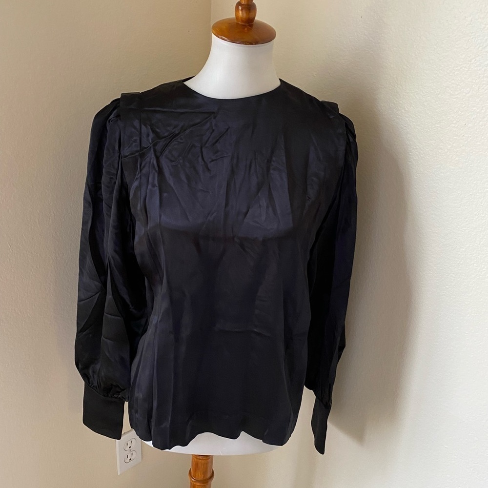 CO Collection Women’s Satin Blouse Black Size S Business Workwear Dress Top